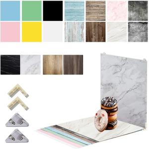 9PCS 18Patterns Big 24x24IN Double Sided 3D Product Photography Background Boards with 4 brakets, Waterproof Reusable Photo Backdrop Props for Food Jewelry Cosmetics (Blue Pink Black)