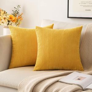 MIULEE Pack of 2 Mustard Yellow Fall Pillow Covers 20x20 Inch Soft Decorative Throw Pillow Covers Corduroy Pillowcases for Sofa Bedroom Couch