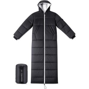 Macarrie Cold Weather Wearable Sleeping Bag for Adults with Sleeves and Hood 74 Inch Long 0 Degree Winter Weather Insulated Extreme Cold Sleeping Bag Coat for Camping Hiking Stadium (Black)