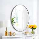 20x30 Oval Mirror Round Full Length Wall Mounted Hanging or Against Wall Metal Frame Dressing Make-up Mirrors for Entryway Bedroom Bathroom Living Room 30 20 inch Silver