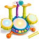 Toddler Drum Set for Toddlers 1-3, Baby Drum Set with Microphone & Lights, Kids Musical Instrument Toy for 1 2 3 Year Old Boys Girls, Birthday Gift, Toddler Music Toy