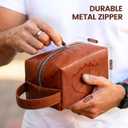 Toiletry Bag for Men,Mens Travel Toiletry Organizer,Personalized Men's Travel Essentials,Water Resistant PU Leather Shaving Bag for Dad Husband Boyfriend, Birthday Gifts for Him,Brown - N