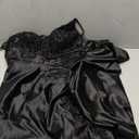 Lace Applique Satin Prom Dresses for Women 2026 Mermaid V Neck Ruched Spaghetti Strap Formal Evening Gown with Slit (4, Black)