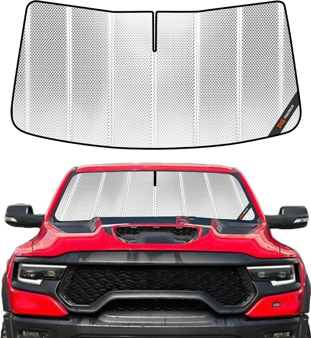 Windshield Sun Shade for Ram 1500 2019-2025 with 10 Inch Wide Sensor. Full Coverage Rearview Mirror Shade for Ultimate Protection