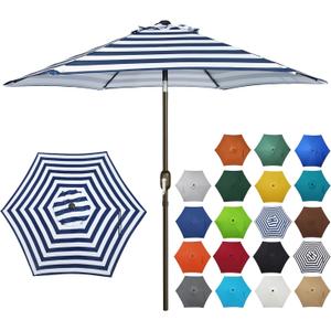 Blissun 7.5 ft Patio Umbrella, Yard Umbrella, Outdoor Market Umbrella with Push Button Tilt Crank (Blue&White)