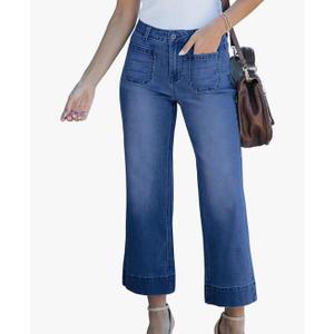 luvamia Wide Leg Jeans for Women Trendy High Waisted Flare Jeans Cropped Denim Pants Stretchy Baggy with Patch Pockets, M