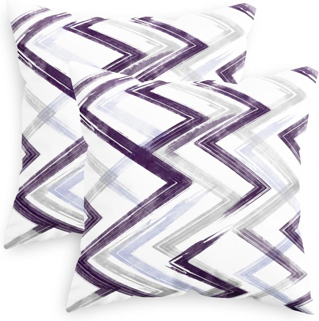 CaliTime Throw Pillow Covers Pack of 2 Cozy Fleece Abstract Geometric Fold Line Decorative Cushion Cases for Couch Bed Sofa Farmhouse Decoration 18 X 18 Inches Deep Purple Grey