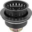 BOTEMY B9171 Black Kitchen Sink Drain Kit 3 1/2 Strainer With Stainless Steel Stopper Assembly Basket Fit Standard Drain Hole