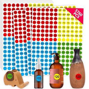 5760 PCS Pre-Priced Pricing Stickers, Sale Labels in 4 Bright Colors (Yellow/Red/Green/Cyan), Price Tag Stickers for Yard/Garage Sale, Flea Market (3/4” in Diameter), Set of 4