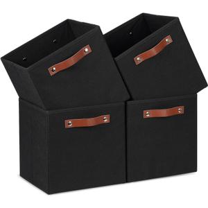 Temary 11x11 Storage Cubes Fabric Cube Storage Bins with Handles Clothes Storage Boxes Baskets for Organizing Home, Shelf, Closet (Black, 11 x 11 x 11)