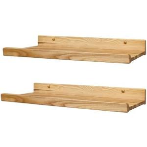Floating Shelves for Wall 24 inch, Waterproof, Wall Storage Shelves with Lip, Display Picture Ledge Shelf for Living Room Photo Frame, Natural Wood Hanging Book Shelves (Natural, Set 2)