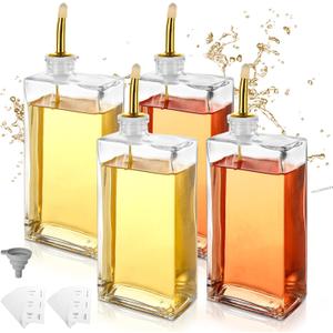 4 PCS Glass Olive Oil Dispenser Bottle for Kitchen 17 Oz/ 500 Ml Olive Oil and Vinegar Dispensers Bottle Set Gold Cooking Oils Dispensers 17 Oz Oils Container Kitchen