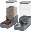 Stainless Steel Cat Feeder and Water Dispenser,Gravity Waterer & Food Feeder Set with Stainless Steel,Large Capacity Pet Food Bowl for Small Medium Dog Pets Puppy Kitten(Grey,1 Gallon)