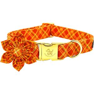 Elegant Little Tail Fall Plaid Dog Collar with Soft Flowers - Durable for Large Dogs (Large (Pack of 1))
