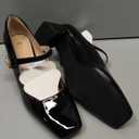 NEWBELLA Women's Patent Leather Mary Janes - Glossy Square Toe Pumps with Chunky Heel & Buckle Strap, Retro Dress Shoes for Work & Formal Events Black, Size 9