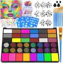 Professional Face Painting Kit  42 Color Water Activated Facepaint Makeup Kit, Non-Toxic face Paint with Stencils, Gems, Brushes for Halloween, Parties, Carnival, Festivals & Creative Events (42 Colors - 32 Piece Set)