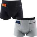 2 Packs Men Pocket Underwear Boxer Panties Travel Briefs with Secret Hidden Pocket for Men (Medium, Black and Gray)