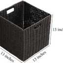 Handwoven Paper Woven Cube Basket Organizer with Handles set of 4 Foldable Storage baskets for Bedroom Living Room Cubby Storage Units for Clothes Books Toys (Black, 13" L x 13" W x 13" H)