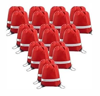 BeeGreen 20 Pieces Red Drawstring Backpacks Bags Bulk, String Bags Reflective Cinch Sack, DIY Blank Drawstring Bags for Women and Men