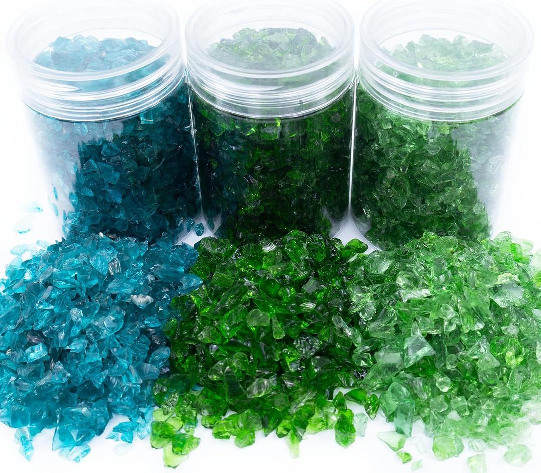 Crushed Glass Set of 3,Broken Glass,1-3mm(Turquoise&Green)