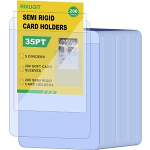 400ct Card Savers - Includes 200ct Semi Rigid Card Holders & 200ct Soft Card Sleeves, Semi Rigid Baseball Cards Sleeves Protectors, Fits Graded Trading Cards, Semi Rigid Card Sleeve with 1/2" Lip