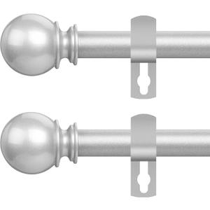 Curtain Rods for Windows 28 to 48 Inch, 2 Pack 5/8'' Diameter Heavy Duty Metal Adjustable Small Curtain Rod With Bracket(Silver)