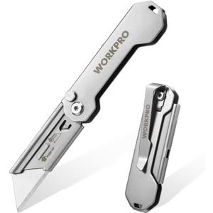 WORKPRO EDC Folding Utility Knife, Mini Box Cutter with Quick Open Axis Lock, Quick Change Blade Razor Knife, Foldable Small Pocket Knife with Belt Clip