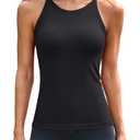 ATTRACO Athletic Ribbed Tank Tops with Built in Bra Racer Back Workout Tank Top Going Out Camisole Tops for Women Black,S