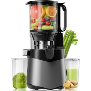 EanOruus Cold Press Juicer, 5.8" Wide Feed Chute Juice Extractor Machine with 400W, High Juice Yield, Slow Masticating Juicer for Whole Vegetables & Fruits, Dark Grey