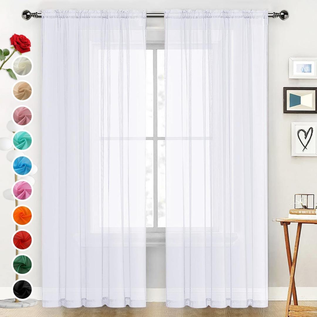 SpaceDresser Sheer Voile Window Treatment Rod Pocket Curtain Panels for Kitchen Bedroom Living Room Drapes Sunlight Filtering Privacy Semi Home Decor Assorted Colors Sizes (Optical White, 52 W x 96 L)
