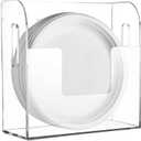 Acrylic Paper Plate Dispenser Wall Mounted, Paper Plate Organizer in Cabinet, Disposable Plate Storage Holder for Kitchen Countertop or Outdoor Picnics Party, Provide Adhesive Strip & Mounting Screws