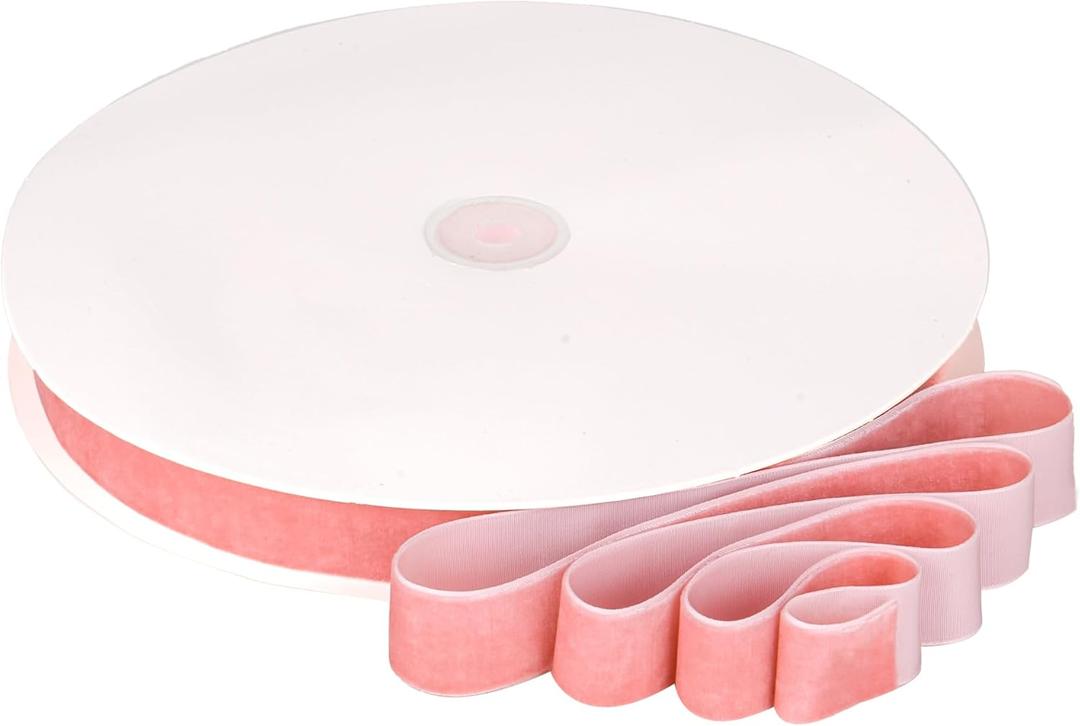 Pink Velvet Ribbon 1'' 50 Yards Velvet Fabric Vintage Ribbon for Christmas Tree, Gift Wrapping, Flower Bouquet, Wreath Decorations, Bow Making (Pink, 1"-50 Yard)