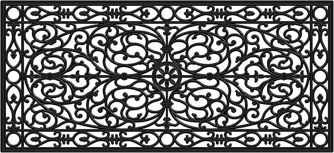 Yimobra Doormat Outdoor Indoor Entrance 47 x 24, All-Season All-Weather Front Door Mat, 100% Waterproof Welcome Matt for Floor Garage Outside Entry, Stain and Fade Resistant,Black Grey