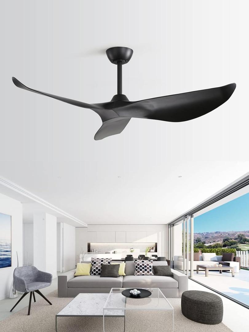 Sofucor Ceiling Fan no Lights, 52 Inch Mordern Black Ceiling Fan Without Light with Remote for Indoor Farmhouse Bedroom Living Room Outdoor Patio Porch, Reversible DC Motor