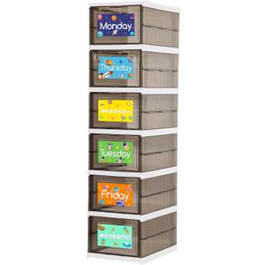 Shelf Daily Weekly Clothes Organizer for Kids Foldable Weekly Hanging Closet Organizer with Door Plastic Closet Storage for Boys and Girls Monday Through Friday Essential StuffGrey & White