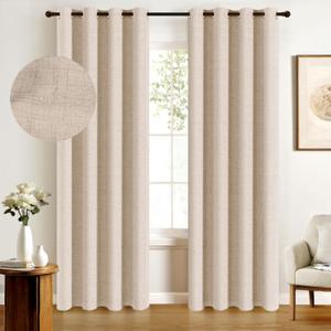 100% Blackout Shield Linen Blackout Curtains for Bedroom, Oatmeal Grommet Curtains for Living Room, Thermal Insulated Room Darkening Drapes for Nursery, Fall Home Decor, 50" W x 102" L, 2 Panels
