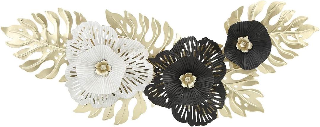 Cyrank Metal Tree Leaf Wall Decor 3D Wall Art Dcor Ginkgo Leaves Wall Hanging Sculpture Above The Bed, Living Room, Outdoor Decoration (Black White)