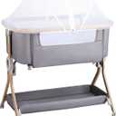 Larex Baby Bassinet Bedside Sleeper Crib Co Sleeper for Newborn Infant Toddler with Mosquito Net, Storage Bag & Basket, 5-Height Adjustable, Movable Wheels, Breathable Mattress & Mesh (Elephant Gray)