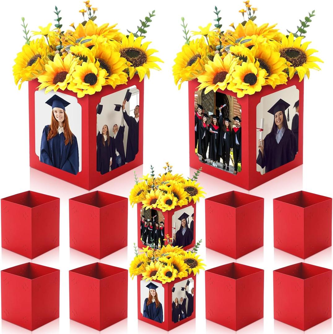 Spiareal 12 Pcs Graduation Box Centerpieces 6/7 Inch Photo Display Congrats Grad Party Favor Gift College Picture Box Photo Props Frame for Graduation Table Decoration(Red)