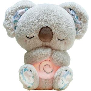 QFCST Relief Koala Breathing Stuffed Toy, Anxiety Relief Plush Breathing Animal, Sleeping Koala Plush Breathing with Musical Lights & Rhythmic Breathing Motion