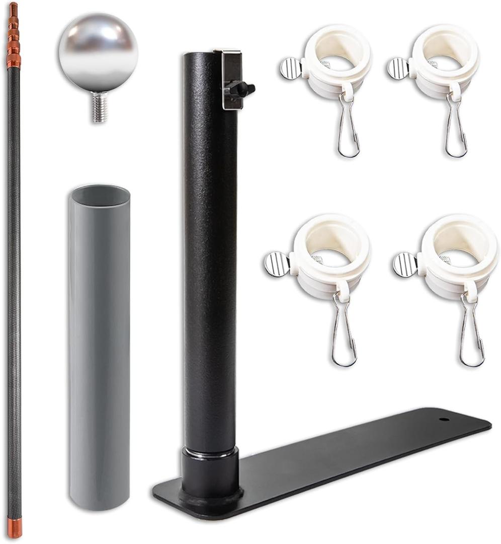 Upgraded Telescopic Flagpole with Anti-Break Tube, Thickened Tire Bracket Tailgate Flagpole - 20ft Carbon Fiber RV Flagpole Kit, Suitable for Tailgate Parties, Camping and Outdoor Activities