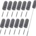 Tanlade 12 Pcs Microfiber Feather Duster for Cleaning 13-31 Inch Extendable Cobweb Dusters Ceiling Fan Duster Washable Bendable Tool for Office Car Window Furniture (Gray)