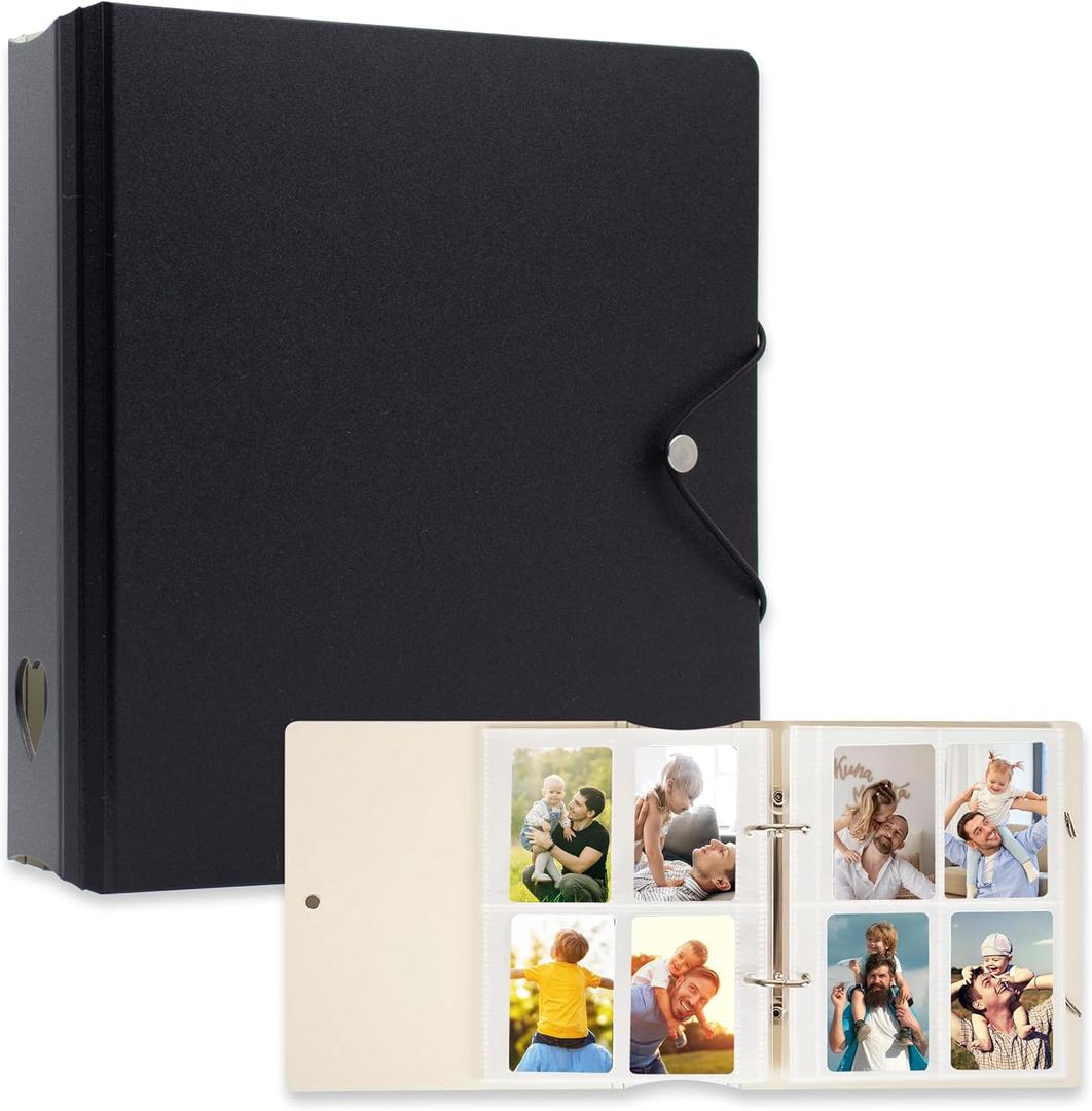 A5 Kpop Photocard Binder, 2 Ring Binder Photo Album for Fujifilm Instax Mini Camera Polaroid Printer Photo Film, 2x3 inch Kpop Photocard Holder Book with 25 Pages 4 Pocket (Black)