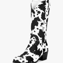 Cozivwaiy Women Mid Calf Cowboy Boots Chunky Heel Half Boot Cow Print Western Boots Plus SIZE 8