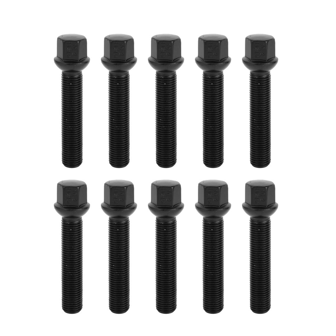 M14x1.5mm Ball Seat Wheel Lug Bolt for Volkswagen 19mm Hex 65mm Shank Length Sturdy | Extended Bolts Black 10 Pcs