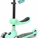 SereneLife 3 Wheel Scooter for Toddlers & Kids, Foldable Seat, LED Wheels, Adjustable Handlebar, Anti-Slip Deck, Rear Foot Brake, Lean-to-Steer, Kid Scooter, Supports up to 110 lbs (Mint Green)