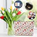 4 Packs Watercolor Pink Yellow Flowers Makeup Bag Floral Cosmetic Bag Friend Friendship Gifts for Women Girls Sister Boss Botanical Travel Organizer Zipper Pouch Christmas Thanksgiving Birthday Gifts