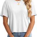 YUCOLEN Women's Crop Tops Summer Cotton Loose Basic T-Shirts (White, XL)