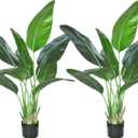 2Packs 4FT Artificial Bird of Paradise Plant,Faux Palm Tree Potted Plant with Real Touch Leaves,Fake Trees for Home Living Room Office Indoor Outdoor Decor(4 FT-2Packs)