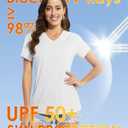 Boladeci Women's Swim Shirts - UPF 50+ Sun Protection Short Sleeve V Neck T-Shirts Workout Tops (White, M)